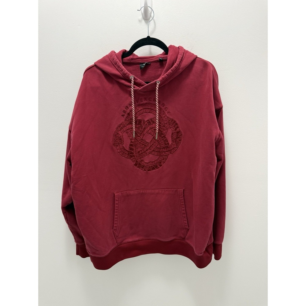 Armani Exchange Mens Hoodie A|X‎ Red Embroidered Snake Logo Pullover Size L